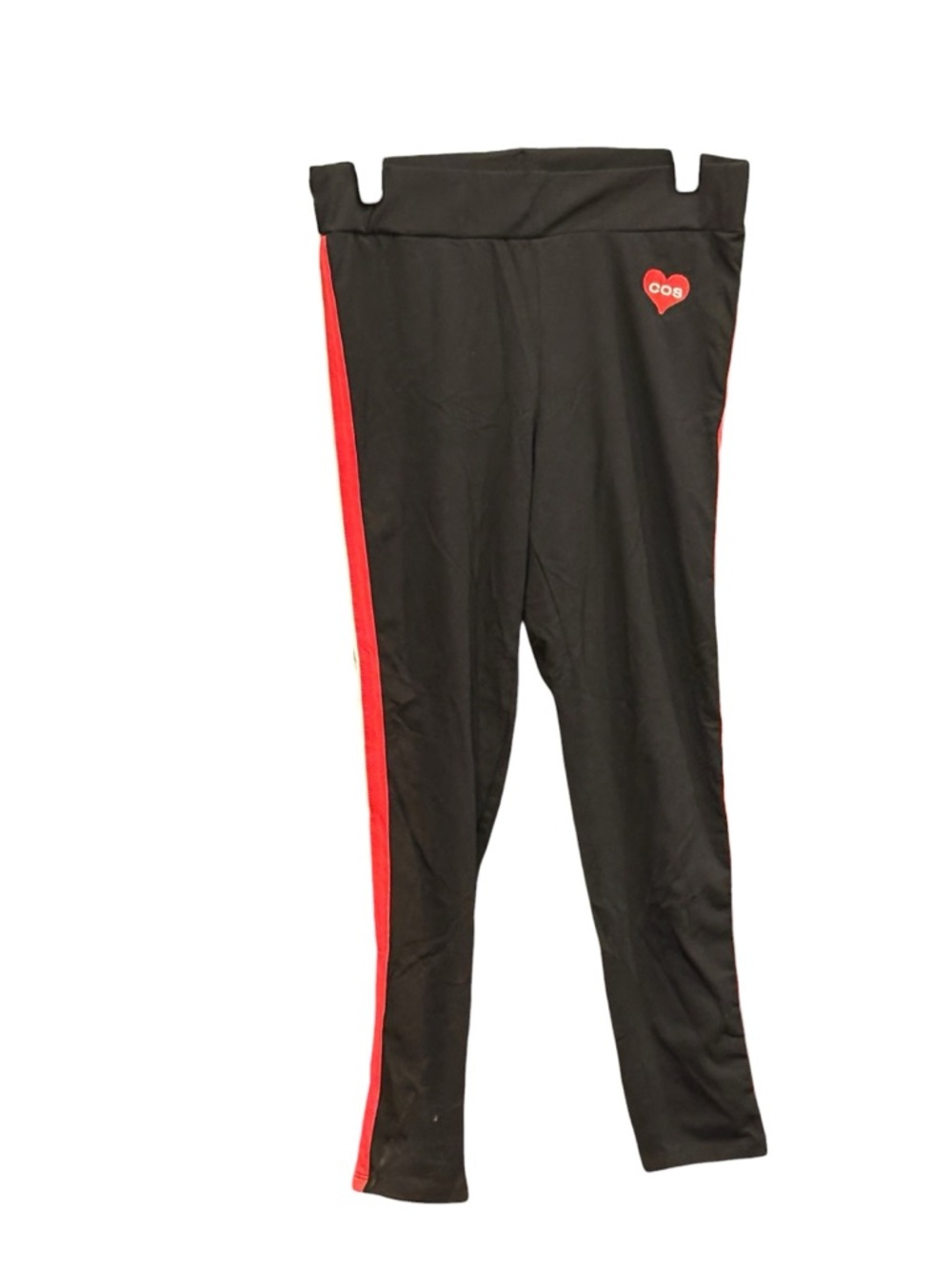 COS Athletic Leggings Black Red Stripe Heart Logo Stretch Pants size 8 ARZ